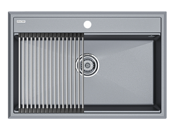 Кухонная мойка + коландер Paulmark PM117551-GRM+R375-BS 75х51 цвет серый металлик